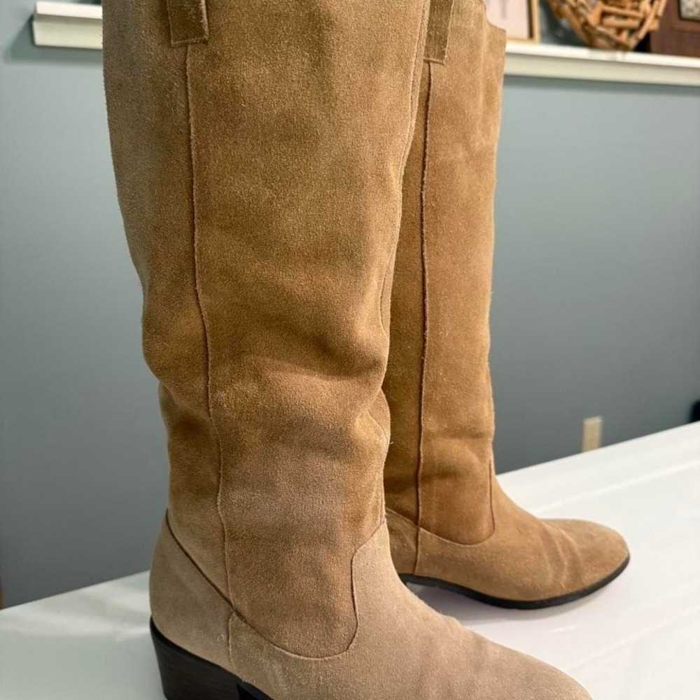 Twiggy London Taupe Suede Tall Boots Size 9 Minimalist Boho Chic Size 9